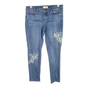 Womens J.Jill Petite Weekender Straight Embroidered Denim Blue Jeans Size 4P